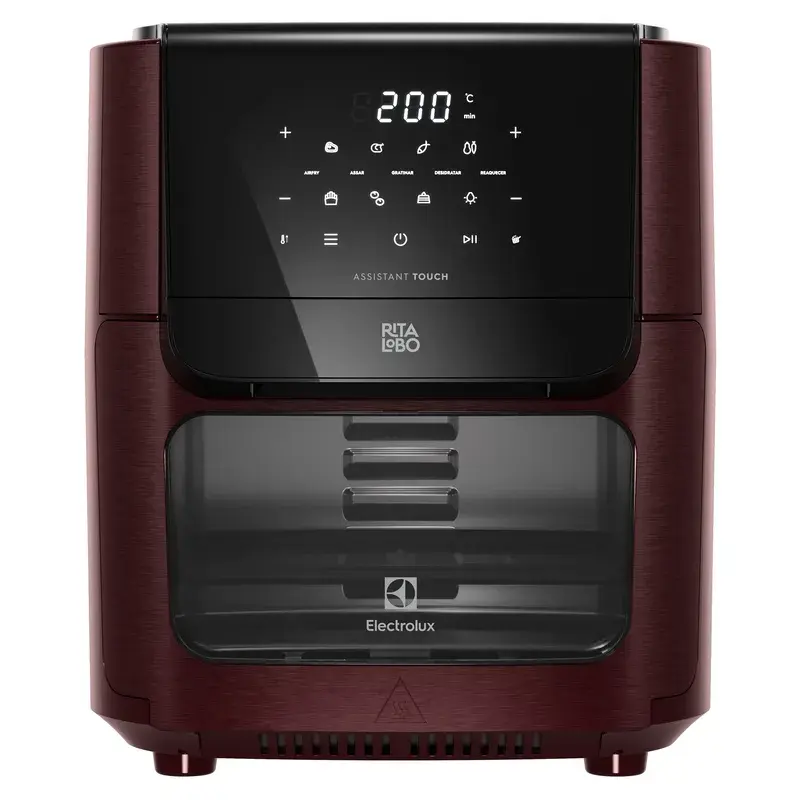 Air fryer forno Electrolux EAF86 vinho, com porta de vidro e painel digital